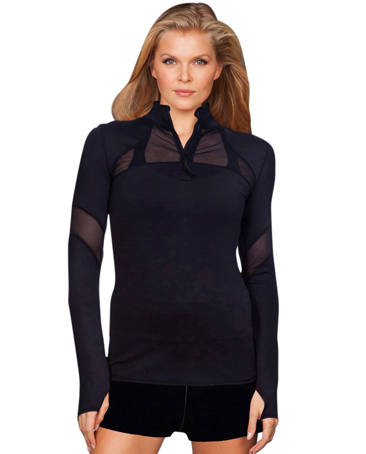 Front View Of TLF Apparel Headline Black Mesh Panel Route Long Sleeve Top | TLF BLACK