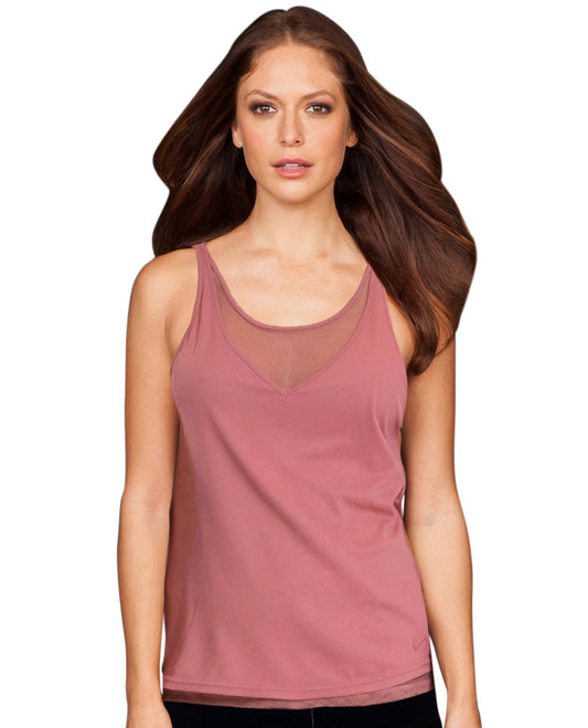 Front View Of TLF Apparel Prima Canyon V Neck Mesh Underlay Tank Top | TLF PINK