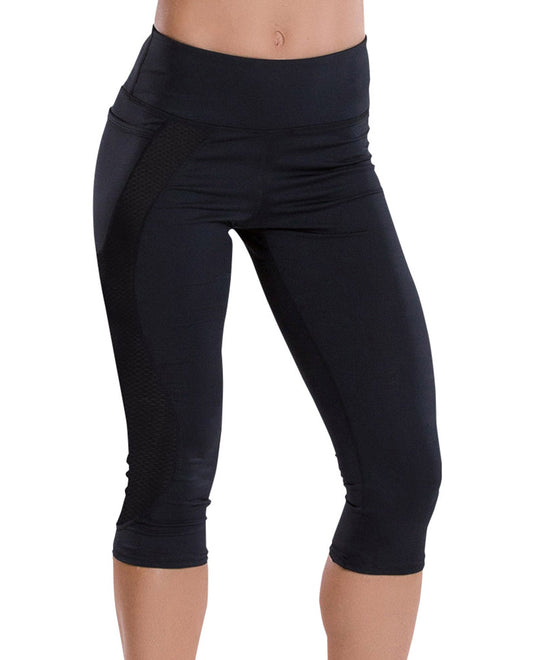 Black Mesh Full-Length Leggings by Chandra Yoga & Active Wear