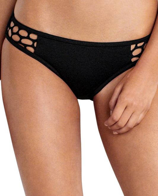 Front View Of Seafolly Solid Black Mesh Hipster Bikini Bottom | SEA BLACK