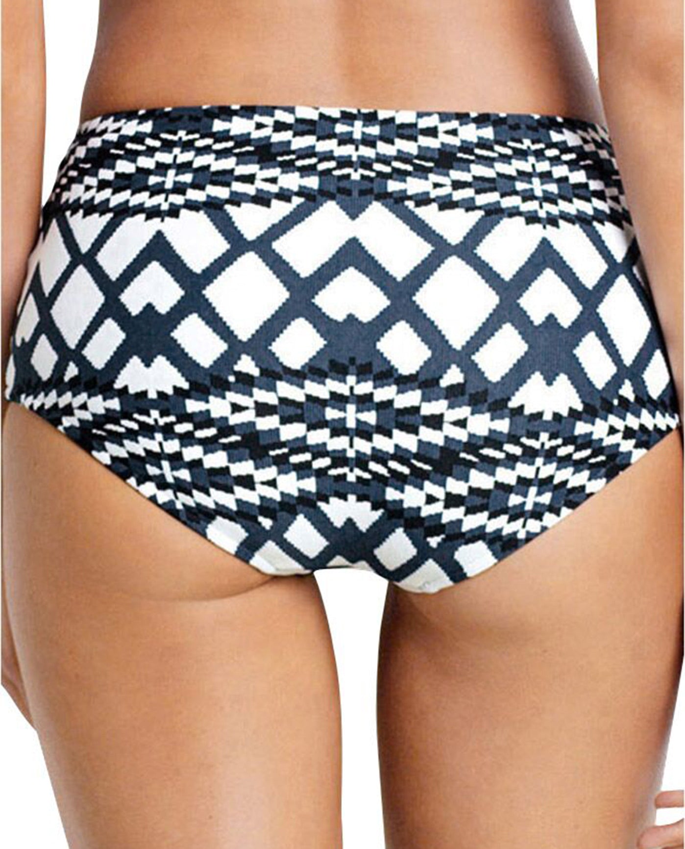 Back View Of Seafolly Modern Trible High Waist Lattice Bikini Bottom | SEA BLACK WHITE