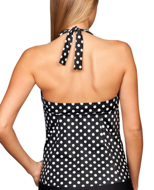 Back View Of Eco Swim Pearl Dot Halter Tankini Top | ECO Pearl Dot