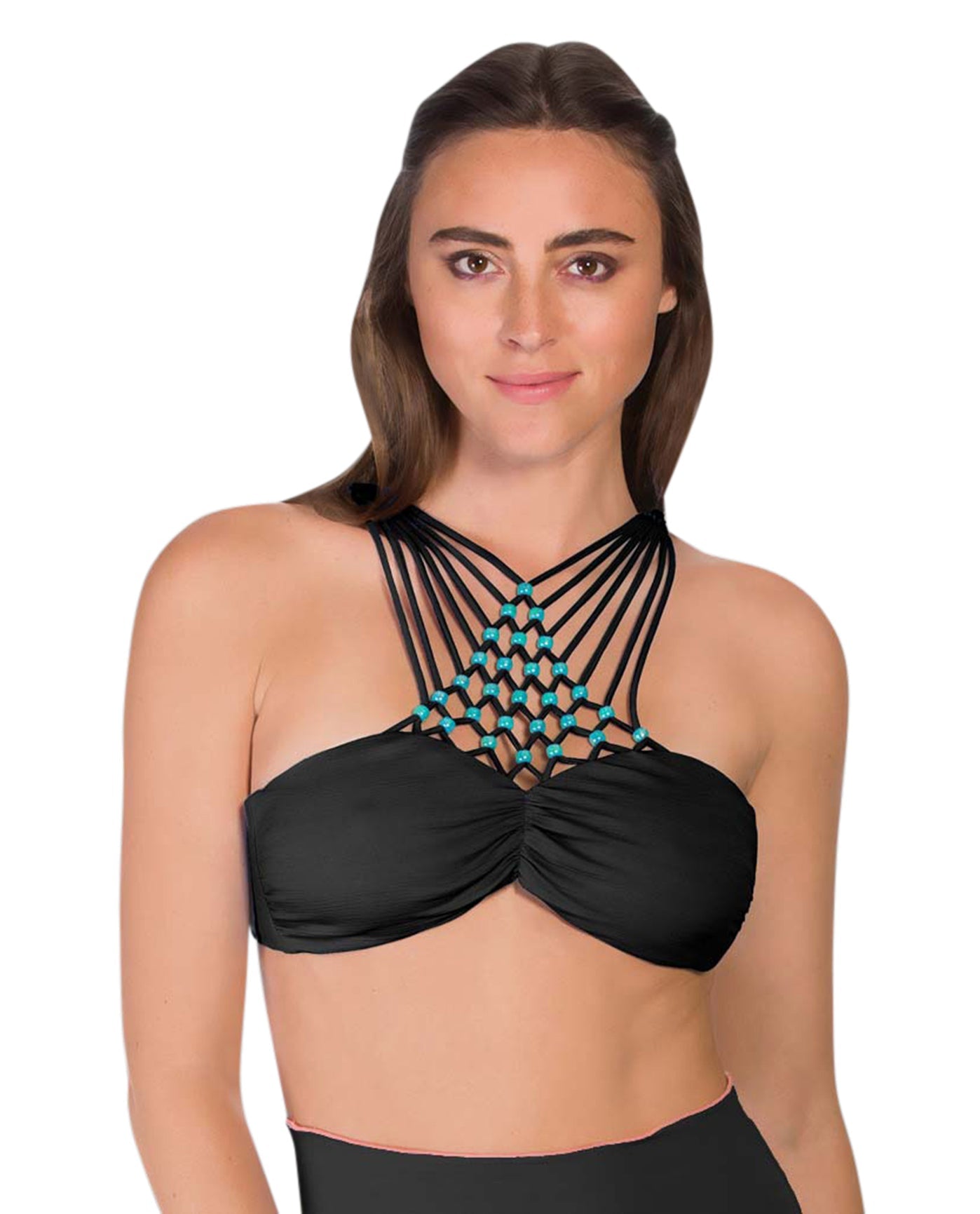 Front View Of Eco Peace High Neck Bikini Top | EPE BLACK
