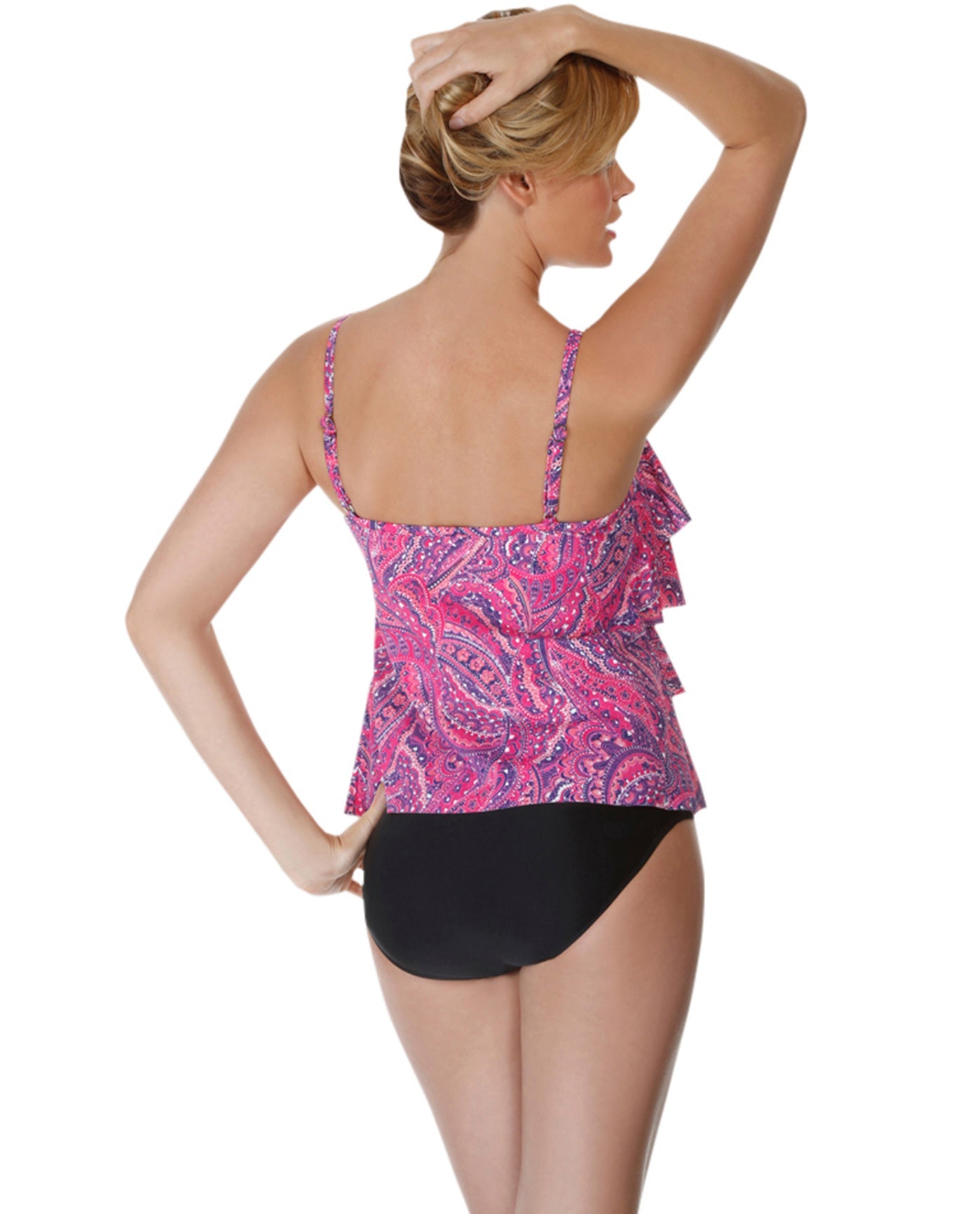 Back View Of Miraclesuit Tinted Love Tiering Up Tankini Top | MIR PInk