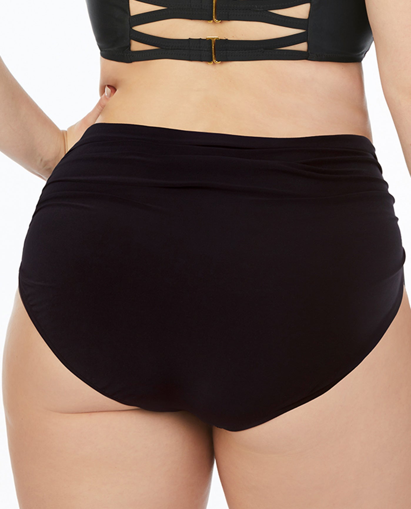 Back View Of Magicsuit Black Plus Size Shirred Brief Swim Bottom | MAG Black