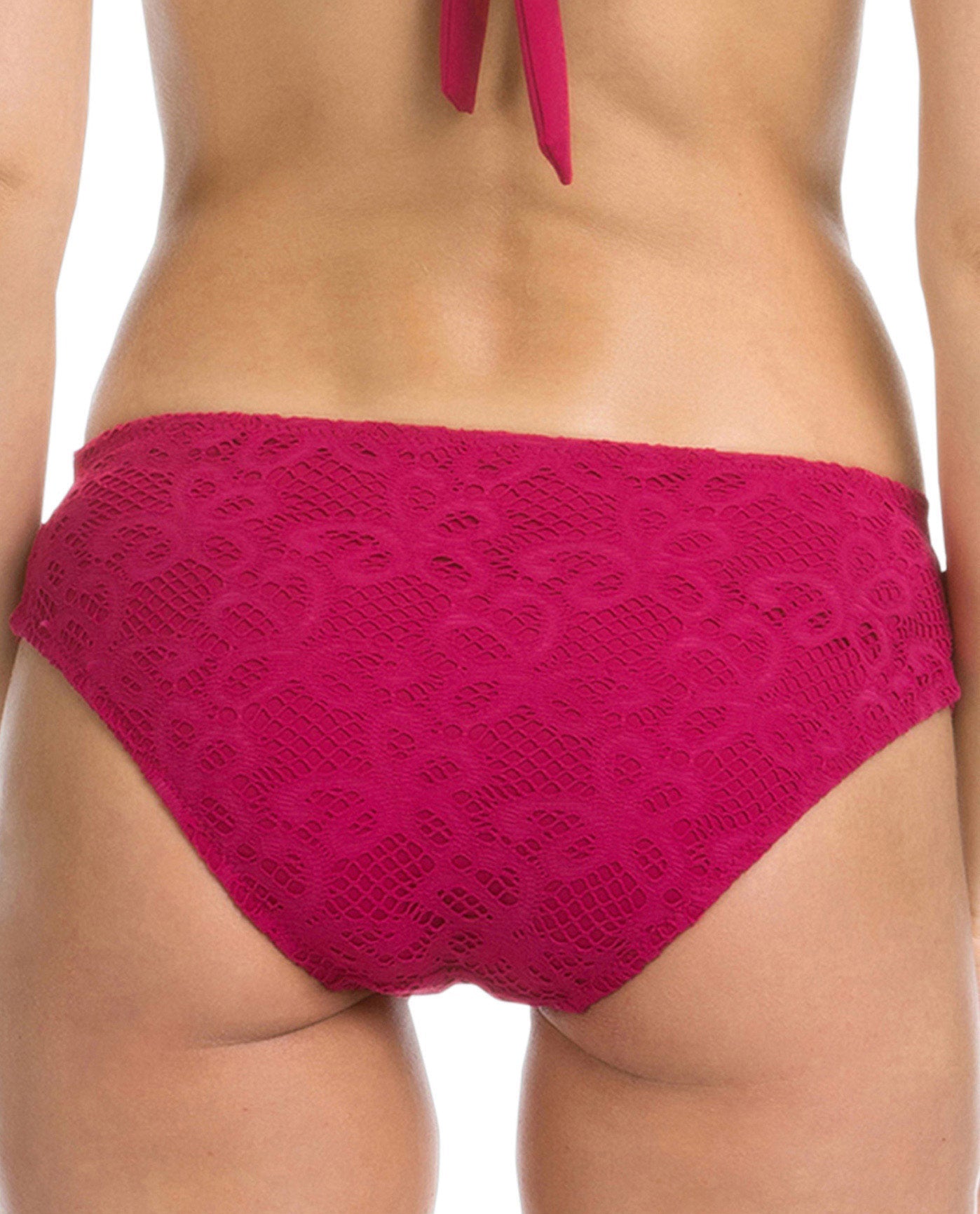 Back View Of Becca Captured Raspberry Lace American Hipster Bikini Bottom | BEC Raspberry