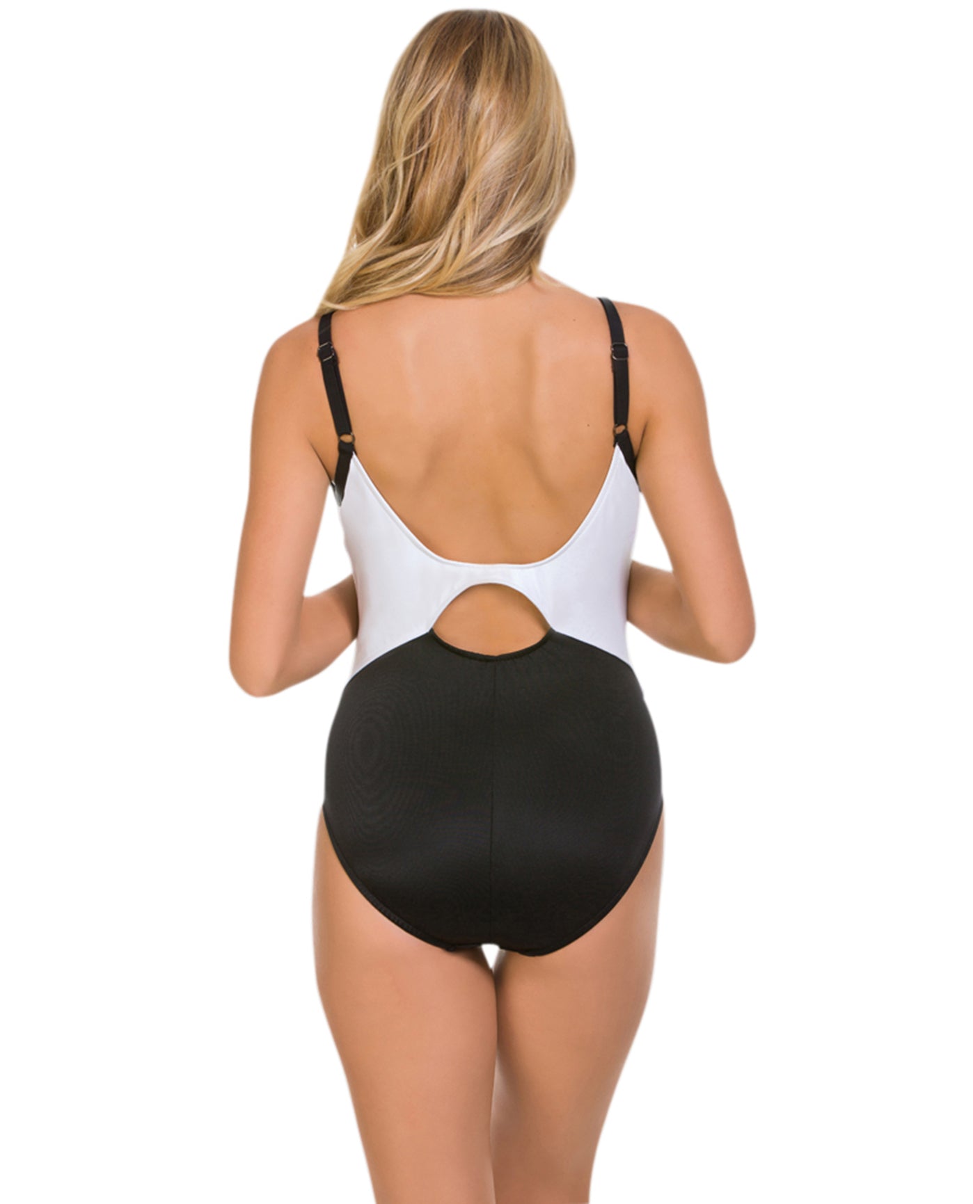 Back View Of Magicsuit Black White Color Block Serena One Piece Swimsuit  | MAG Black White