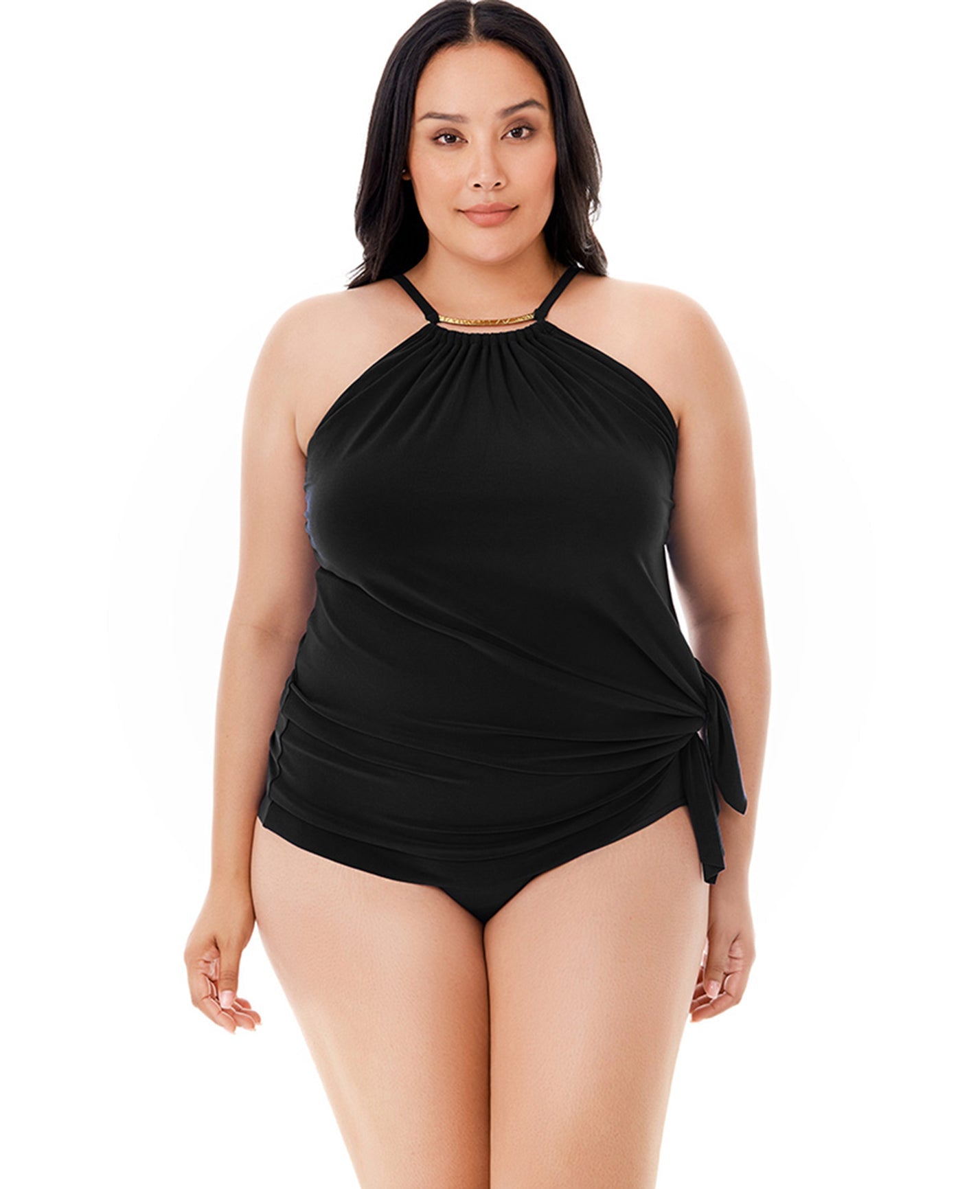 Front View Of Magicsuit Black Plus Size Parker Underwire Swimdress | MAG BLACK