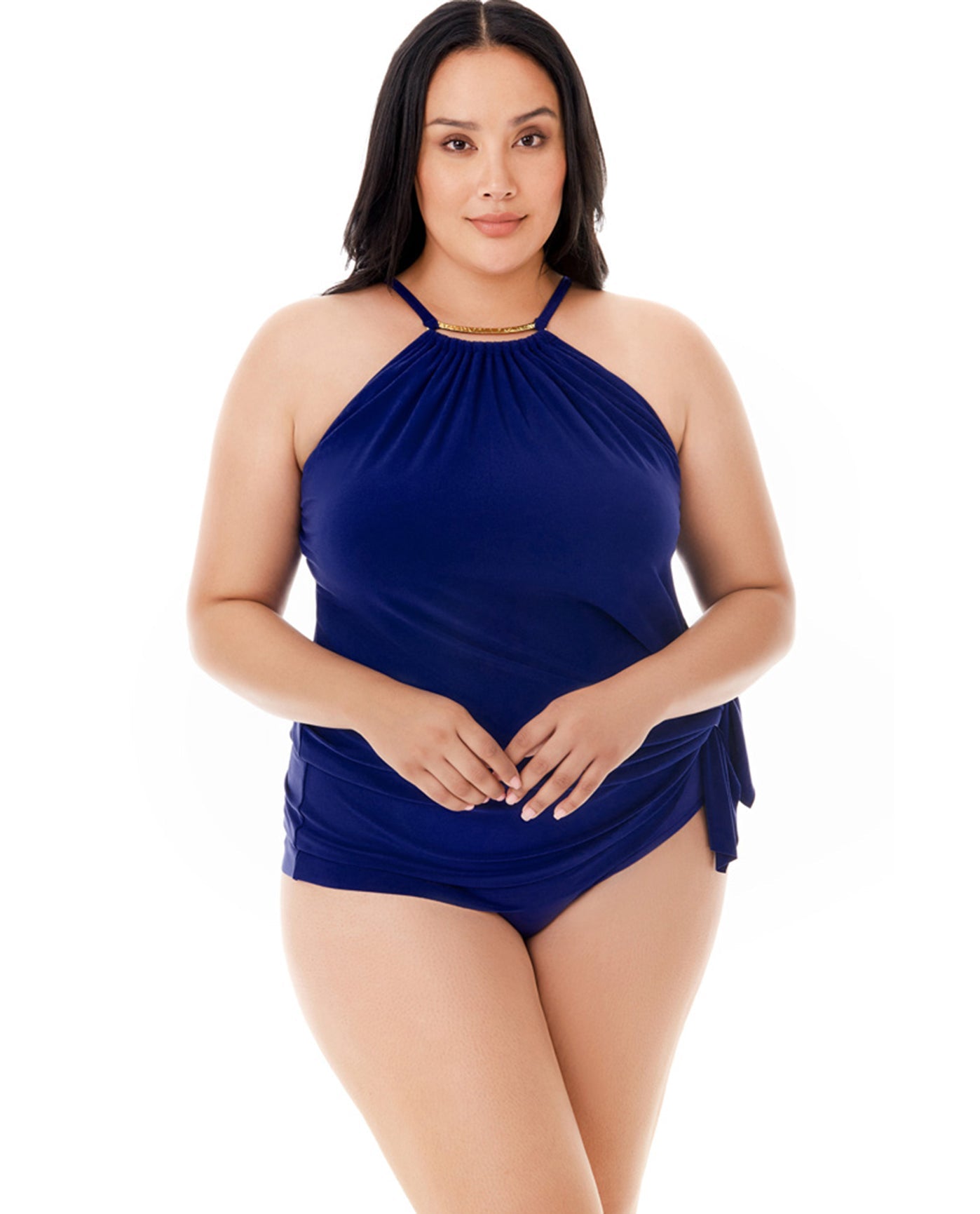 Another View OfMagicsuit Indigo Blue Plus Size Parker Underwire Swimdress | MAG Blue