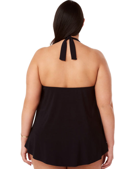 Back View Of Magicsuit Black Plus Size Sophie Halter Cowl Neck Underwire Tankini Top | MAG Black