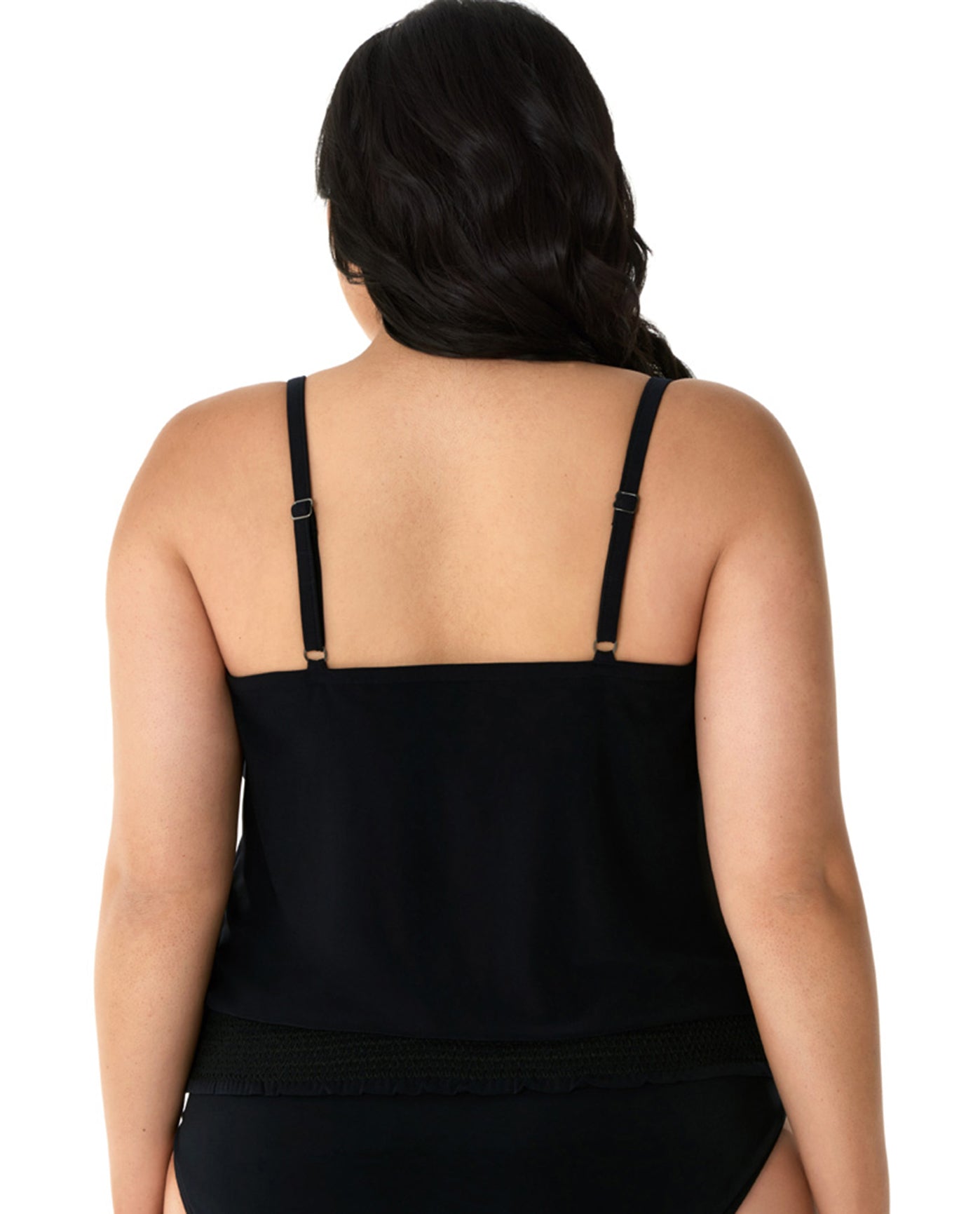 Back View Of Magicsuit Black Plus Size Justina Blouson Tankini Top | MAG Black