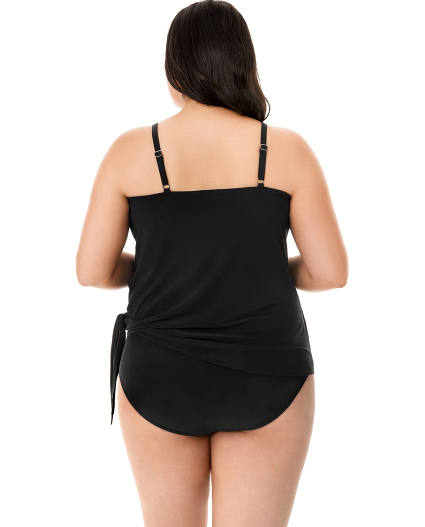 Back View Of Magicsuit Black Plus Size Side Tie V-Neck Alex Underwire Tankini Top | MAG Black