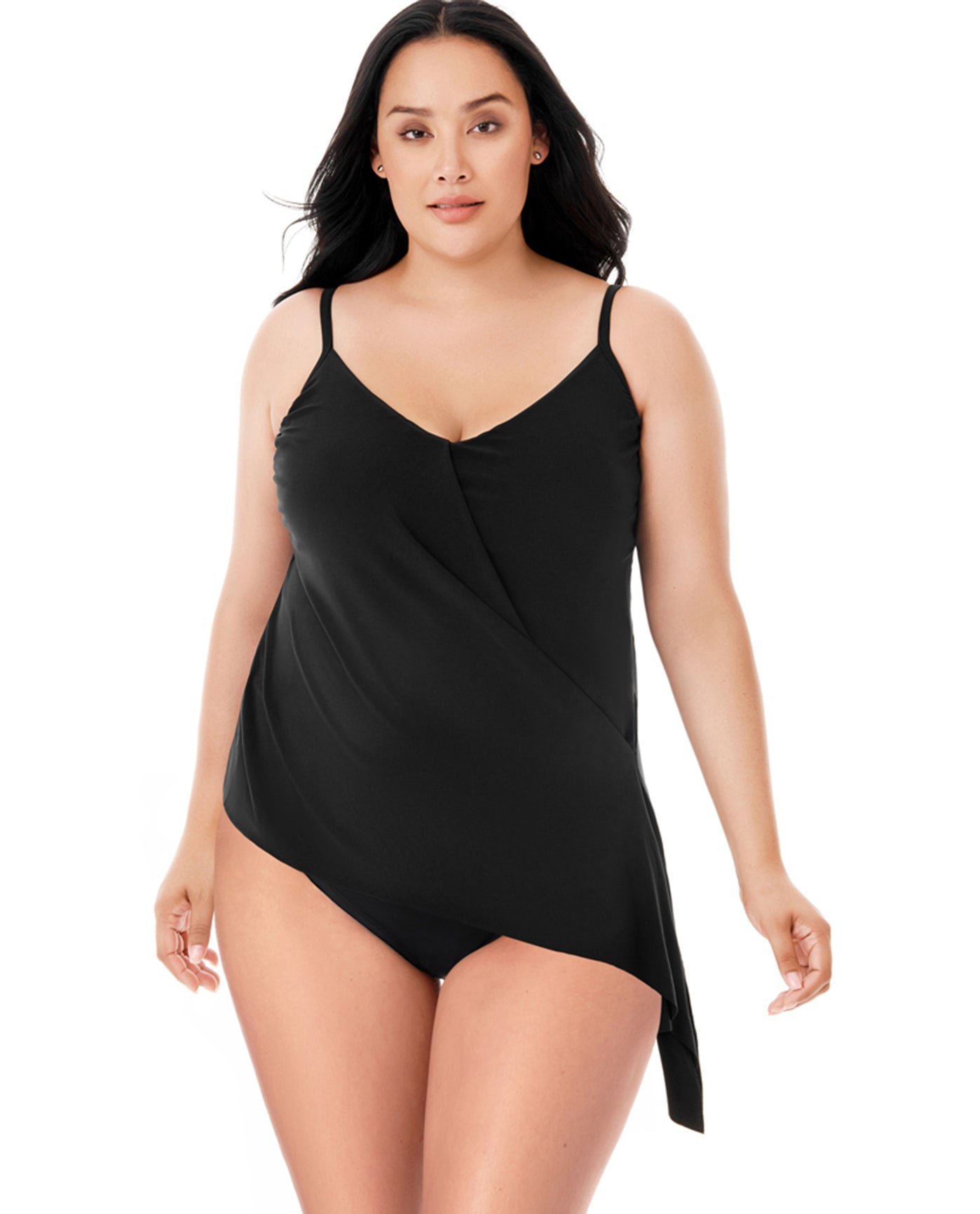 Alt View Of Magicsuit Black Plus Size Side Tie V-Neck Alex Underwire Tankini Top | MAG Black