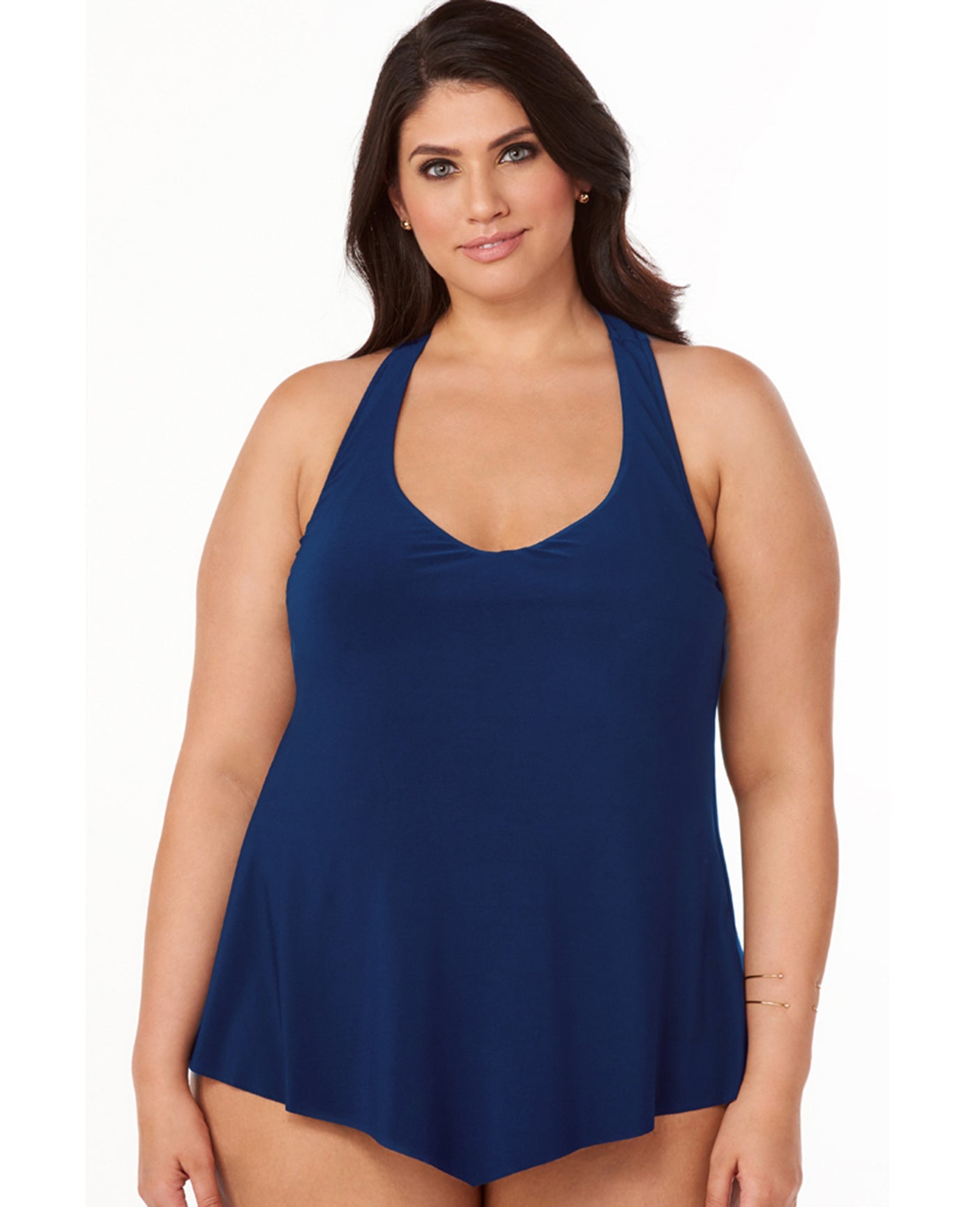 Front View Of Magicsuit Black Plus Size Taylor Racerback Underwire Tankini Top | MAG Navy