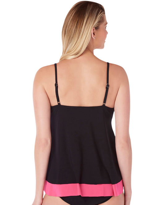 Back View Of Magicsuit Black and Watermelon Underwire Jolene Layered Tankini Top  | MAG Black