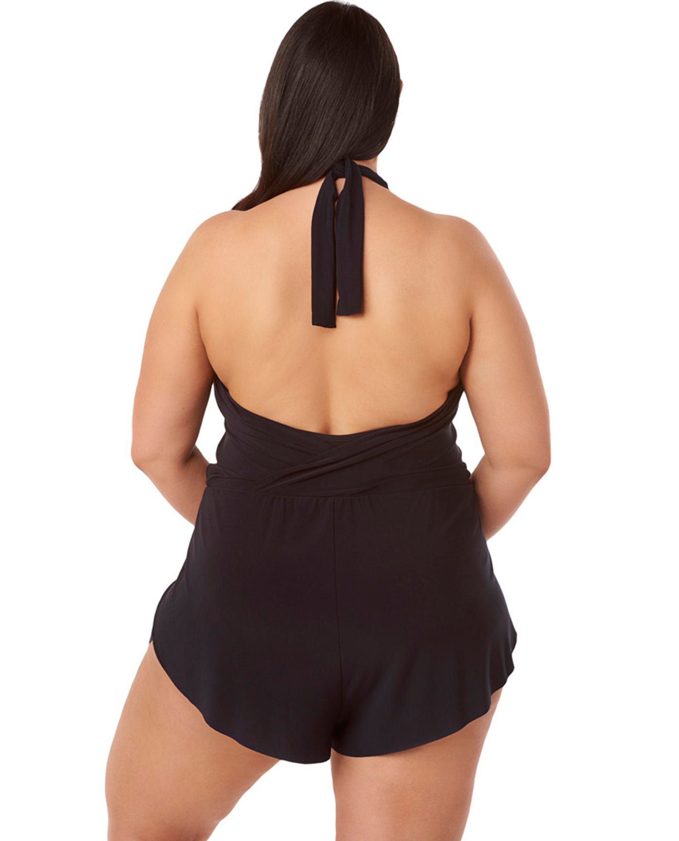 Back View Of Magicsuit Black Plus Size Bianca Swim Romper One Piece Swimsuit | MAG Black