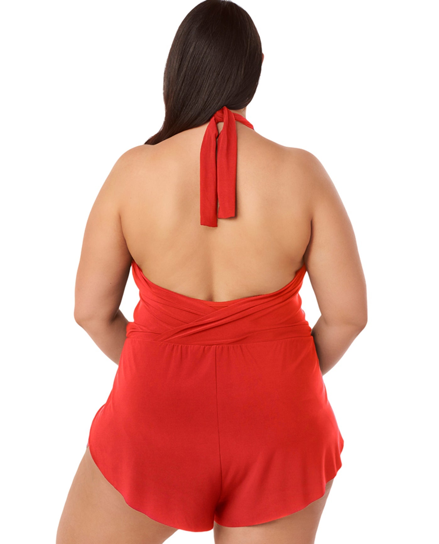 Back View Of Magicsuit Black Plus Size Bianca Swim Romper One Piece Swimsuit | MAG Red