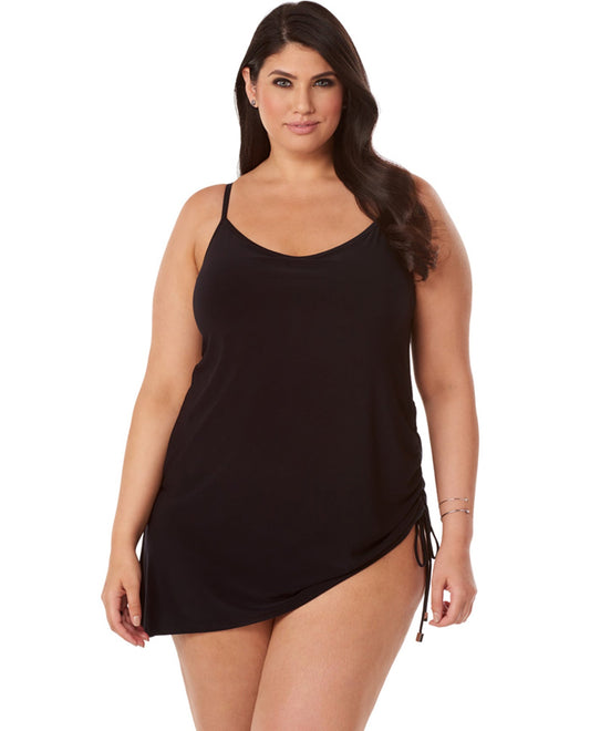 Front View Of 2-in-1 Magicsuit Black Plus Size Brynn Underwire One Piece Swimsuit | MAG Black