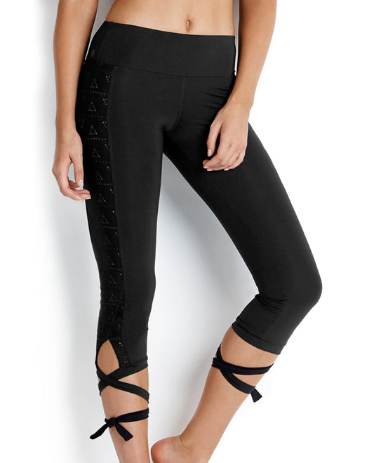 Front View Of Seafolly Solid Black Active Wrap Me Up Legging | SEA BLACK