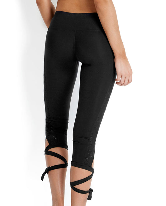 Back View Of Seafolly Solid Black Active Wrap Me Up Legging | SEA BLACK