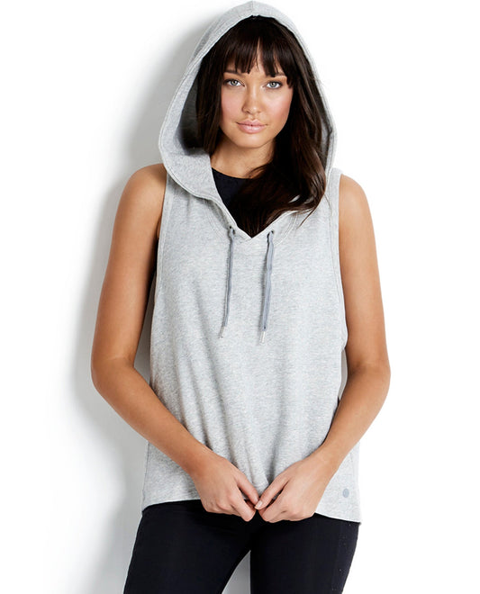 Front View Of Seafolly Solid Grey Active Cross Back Hoodie | SEA GREY