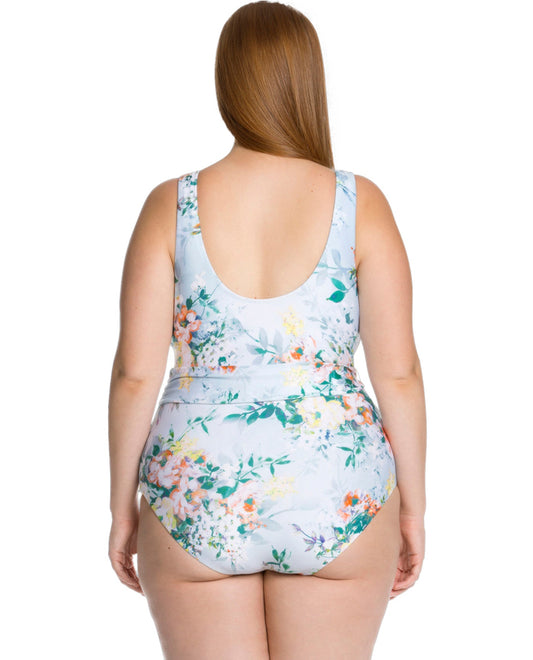 Back View Of Becca ETC by Rebecca Virtue Femme Flora Tie Side Plus Size One Piece Swimsuit | BEC Femme Flora