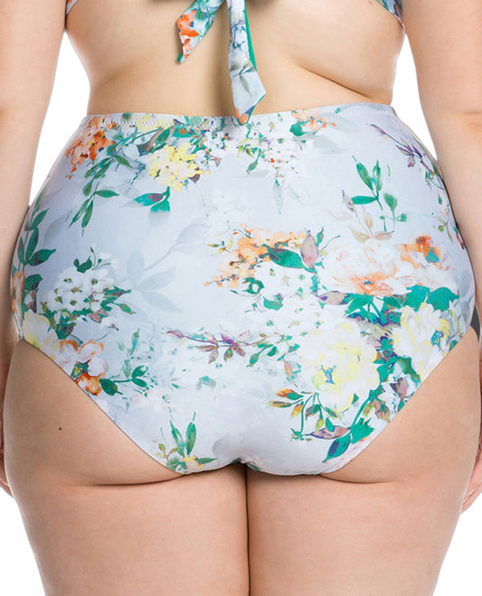 Back View Of Becca ETC by Rebecca Virtue Femme Flora High Waisted Plus Size Bikini Bottom | BEC Femme Flora