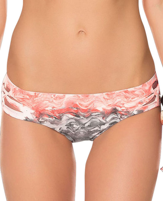 Front View Of Becca by Rebecca Virtue Cosmic Side Slashed Hipster Bikini Bottom | BEC Cosmic Red