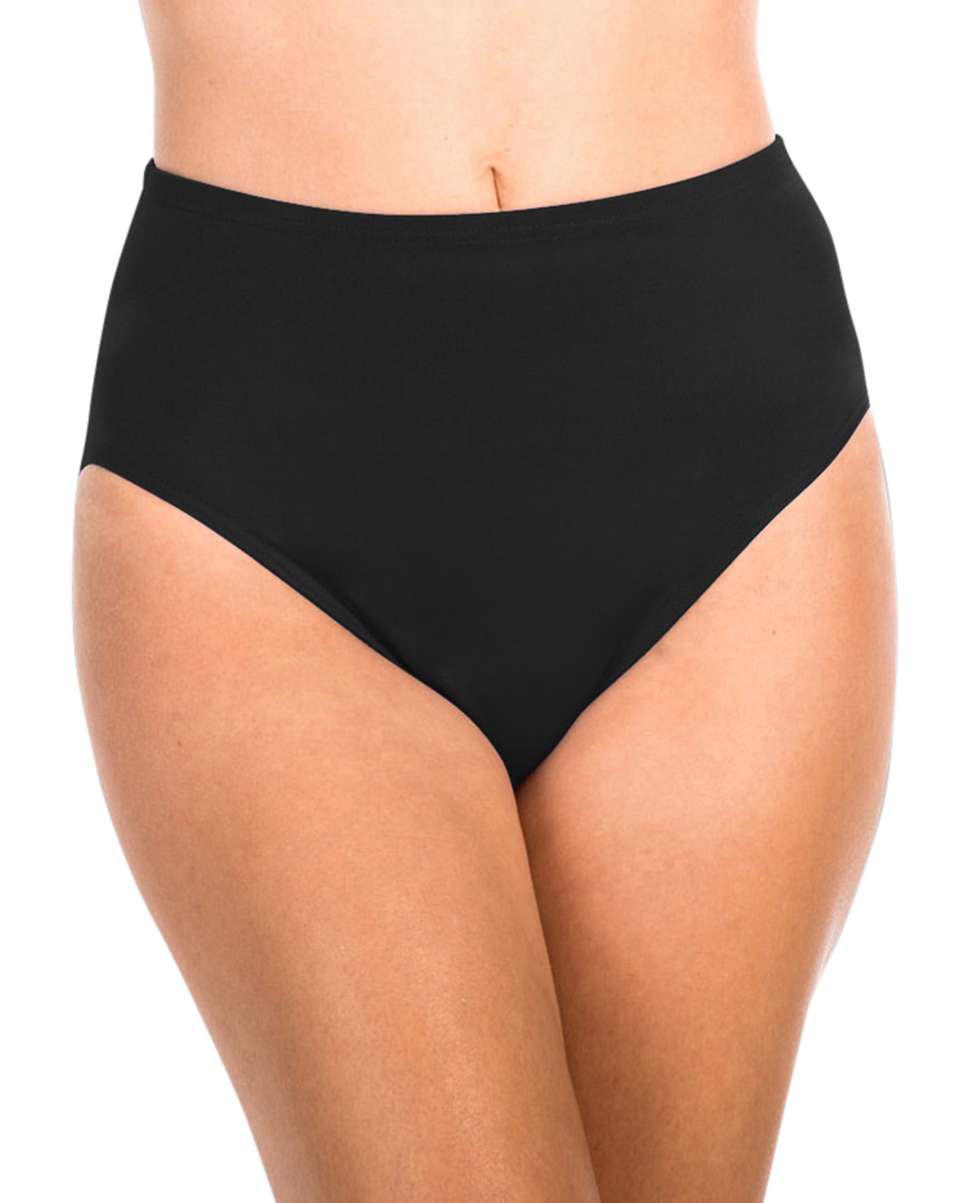 Front View Of Miraclesuit Solid Black Classic Brief Swim Bottom | MIR Black