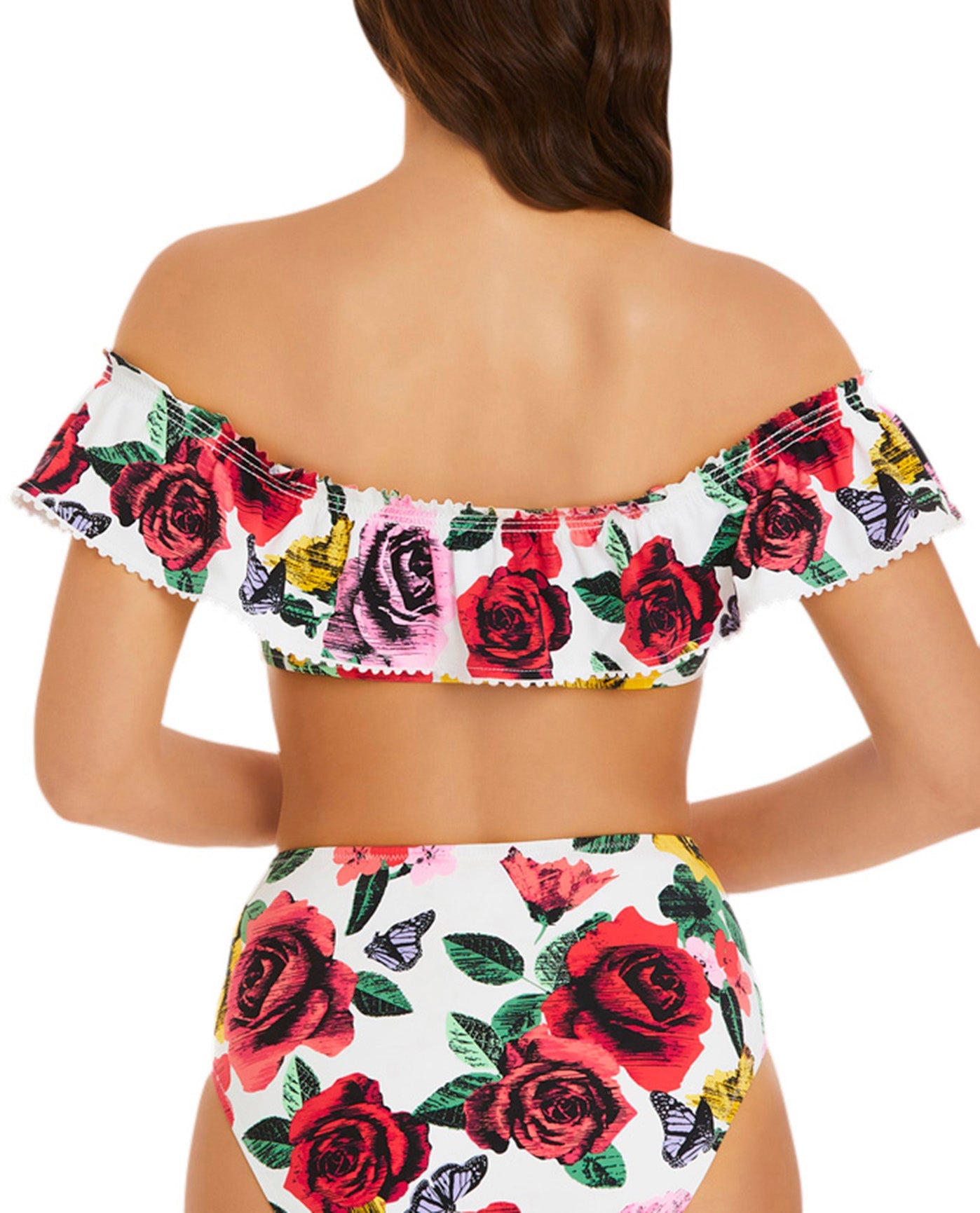 Back View Of Vera Bradley Yes Way Rose Layla Off Shoulder Bandeau Bikini Top | VER YES WAY FLORAL
