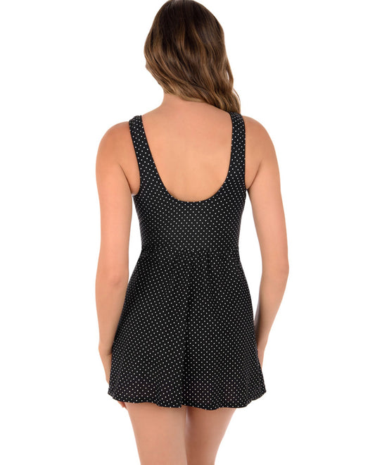 Back View Of Miraclesuit Pin Point Marais Knot Front Swimdress | MIR Black White