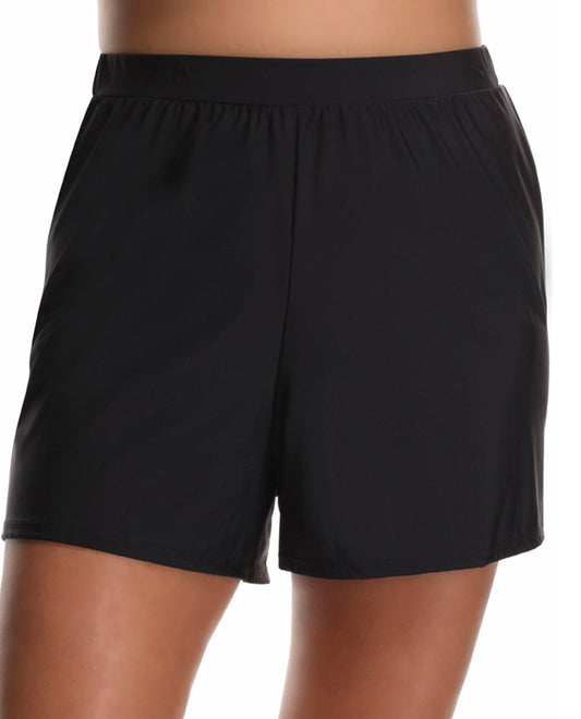 Front View Of Miraclesuit Black Plus Size Loose Swim Shorts | MIR Black