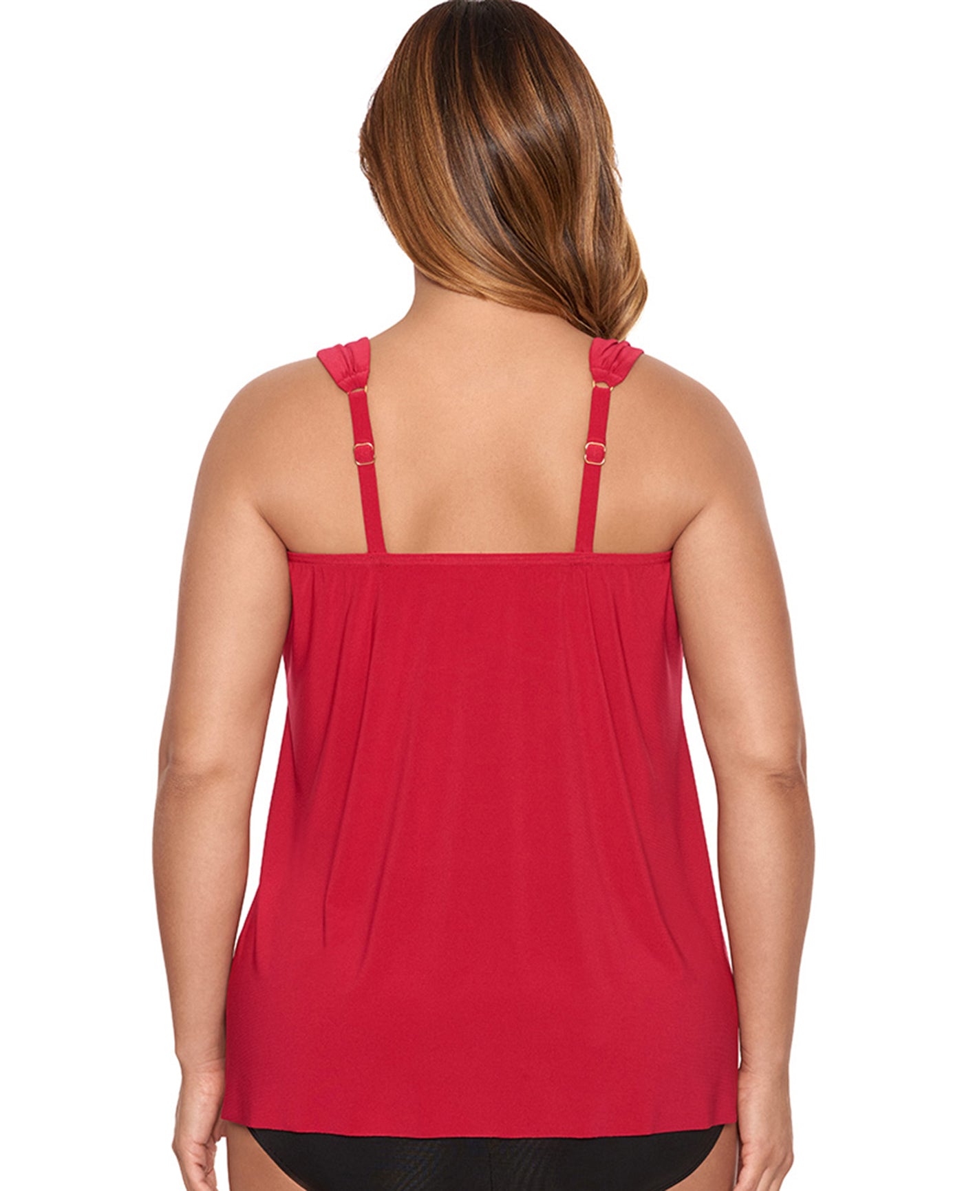 Back View Of Miraclesuit Razzle Dazzle Black Plus Size Dazzle Underwire Tankini Top | MIR Red