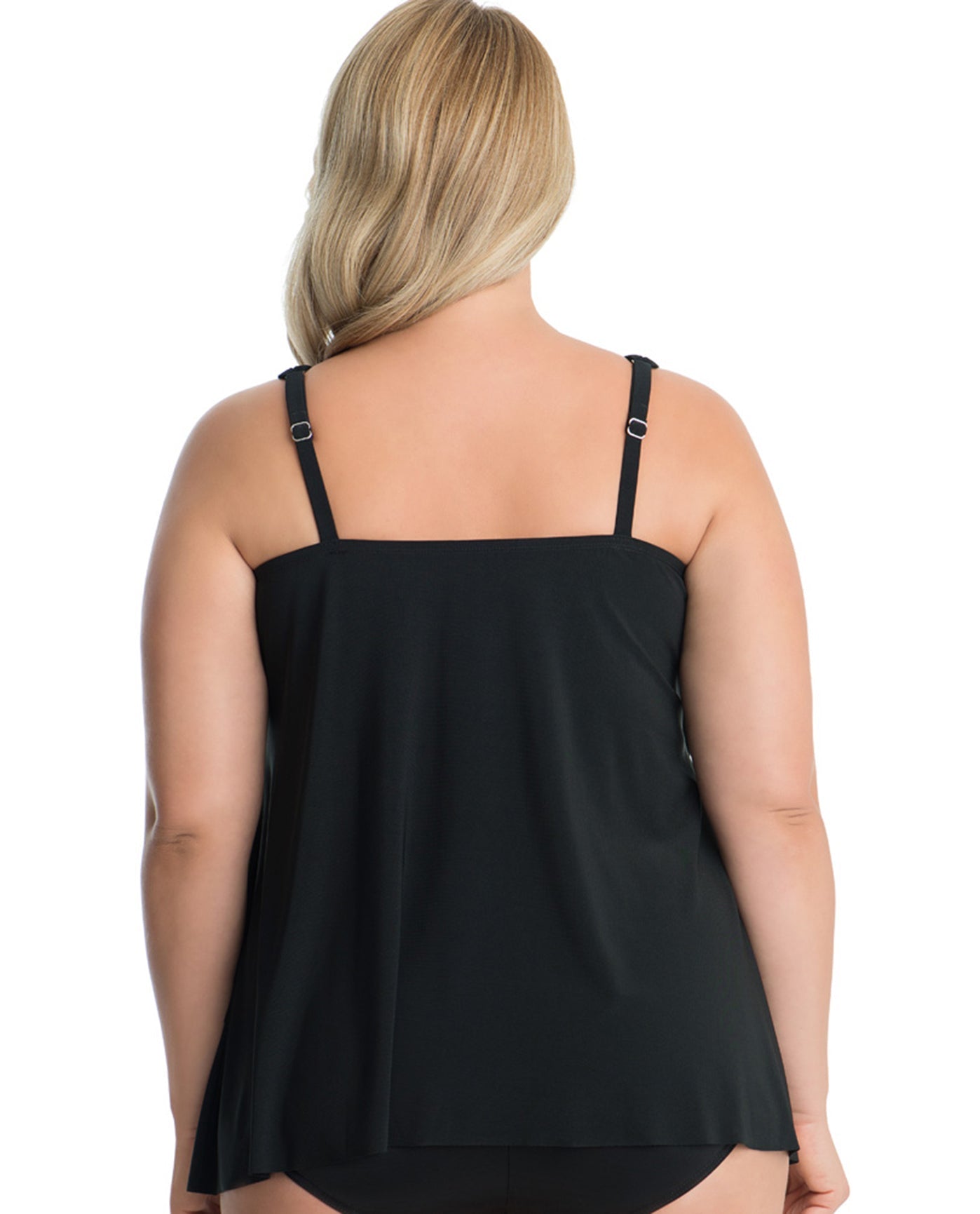 Back View Of Miraclesuit Illusionist Black Plus Size Mirage Underwire Tankini Top | MIR Black