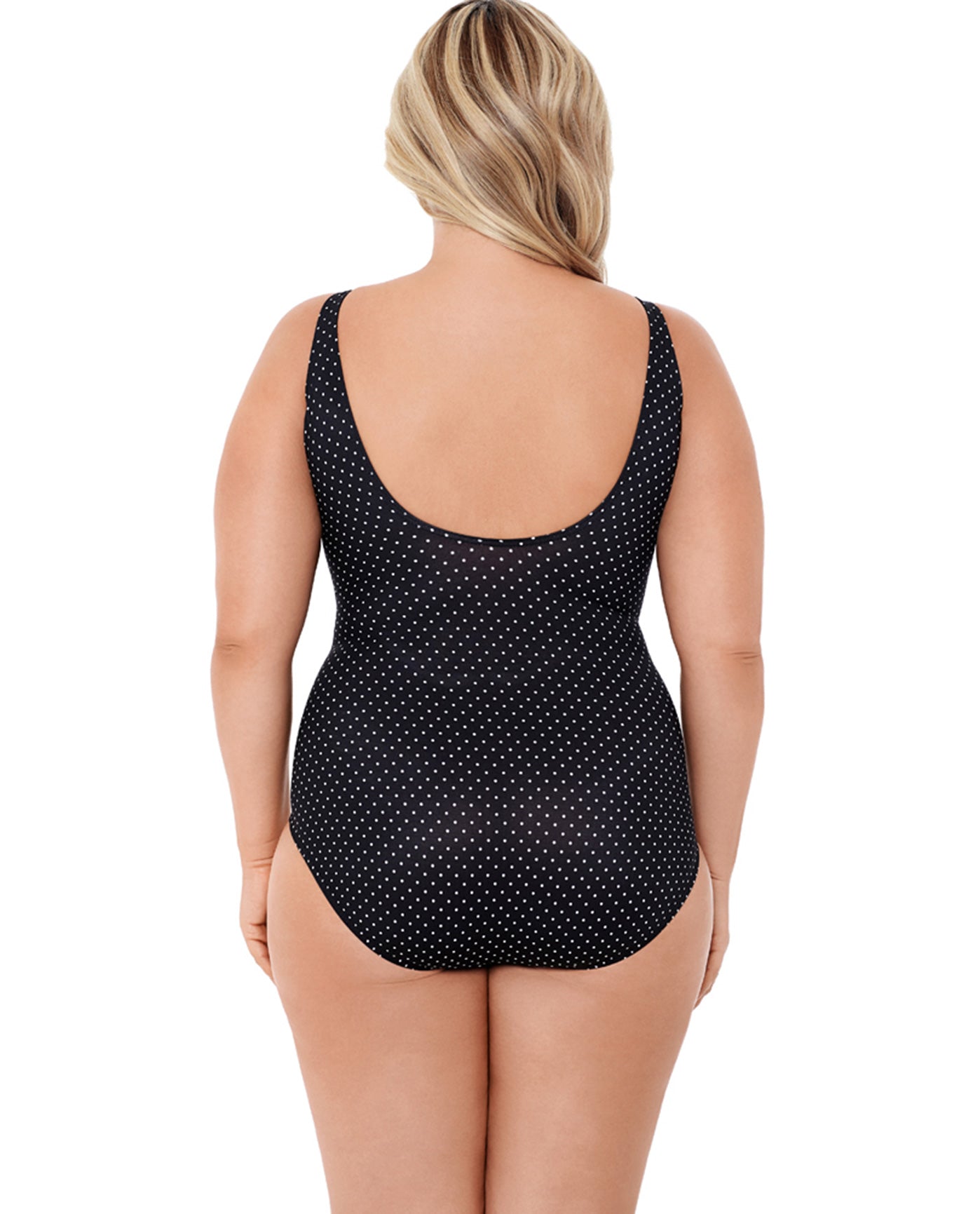 Back View Of Miraclesuit Pin Point Plus Size Oceanus One Piece Swimsuit | MIR Black White
