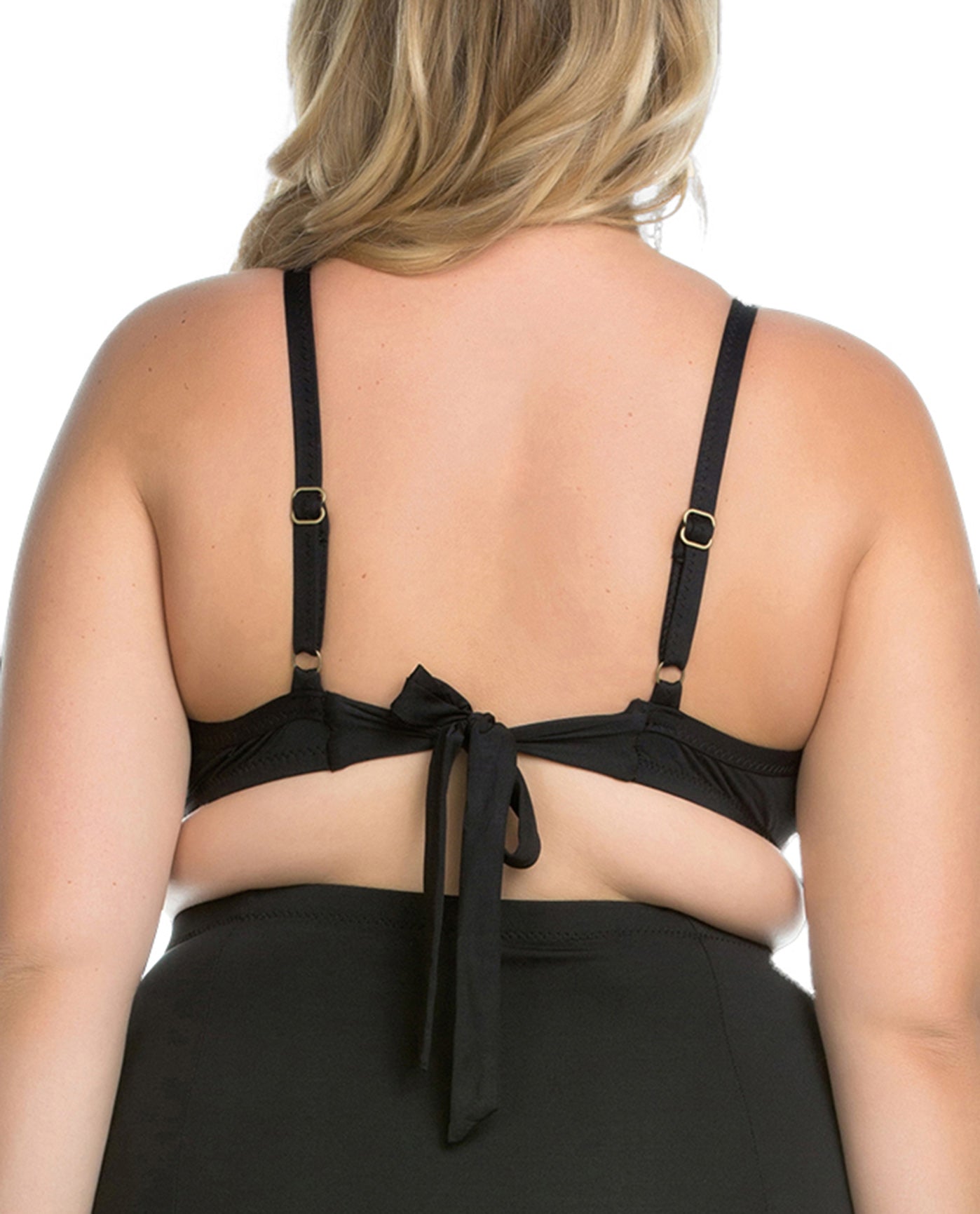 Back View Of Becca ETC by Rebecca Virtue Plus Size Black Beauties Lace High Neck Bikini Top | BEC Black