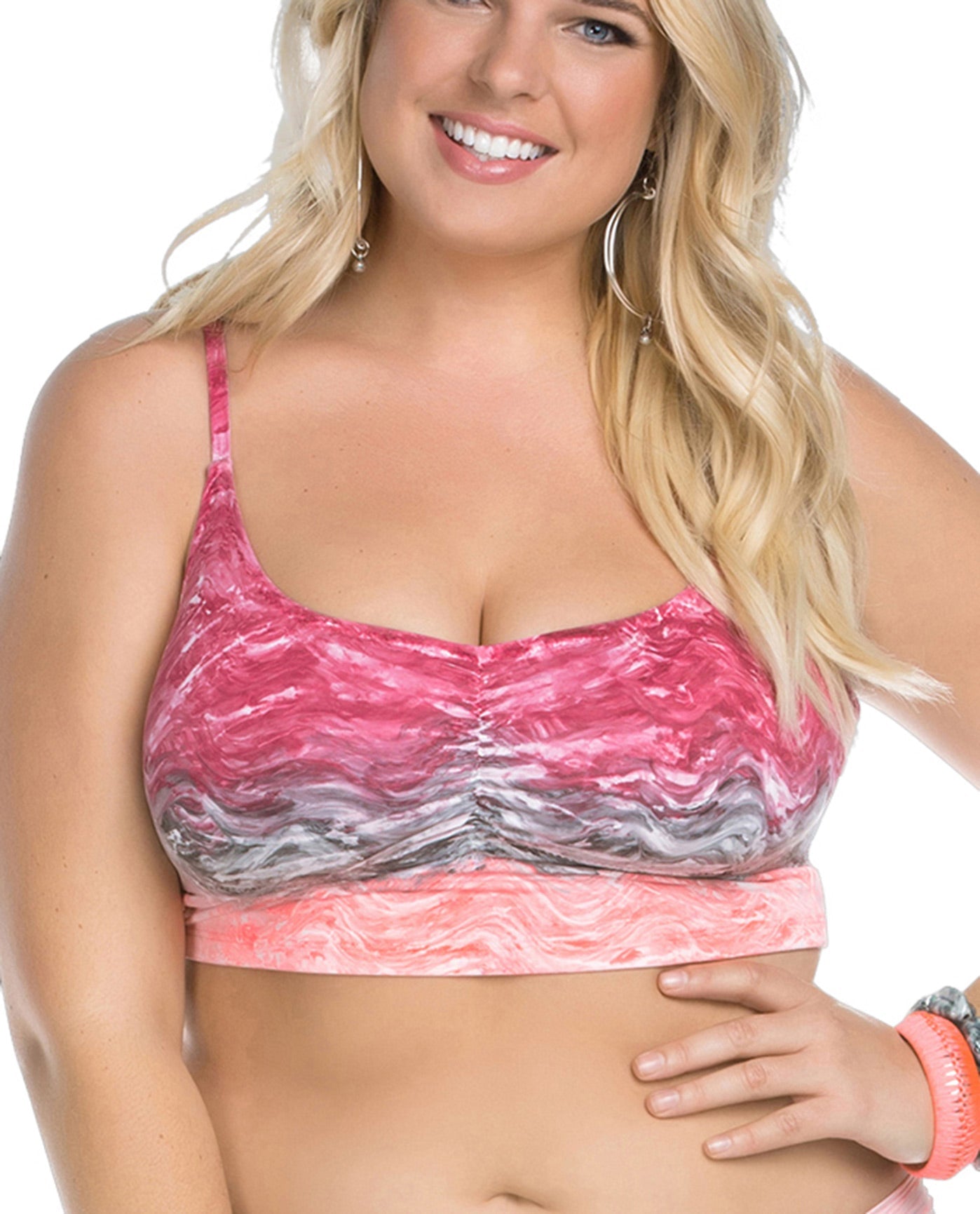 Front View Of Becca ETC by Rebecca Virtue Plus Size Cosmic Slashed Back Bralette Bikini Top | BEC Cosmic Pink