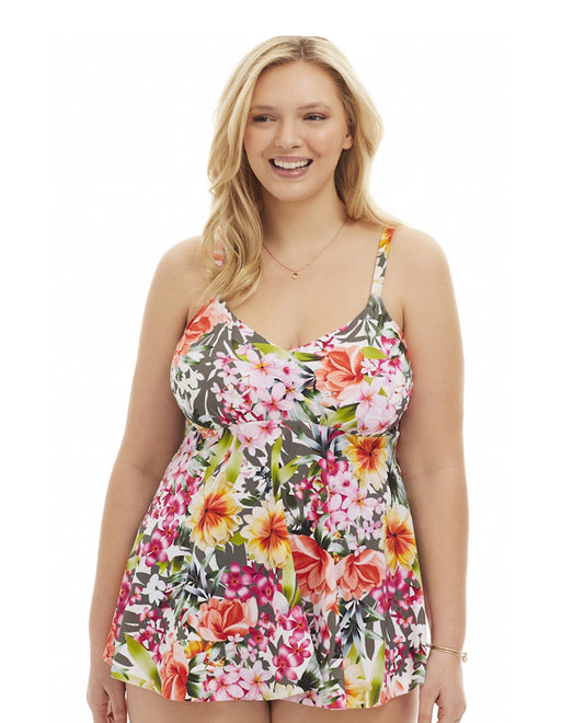 Front View Of Always For Me by Penbrooke Tropic Plus Size Underwire Tankini Top | AFM FLORAL