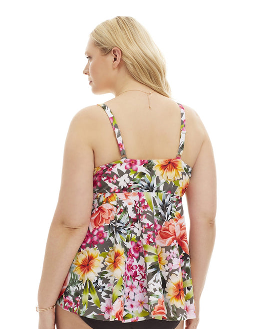Back View Of Always For Me by Penbrooke Tropic Plus Size Underwire Tankini Top | AFM FLORAL