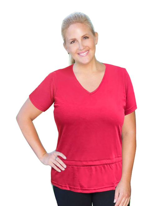 Front View Of Always For Me Plus Size Active Peplum T-Shirt | AFM WATERMELON