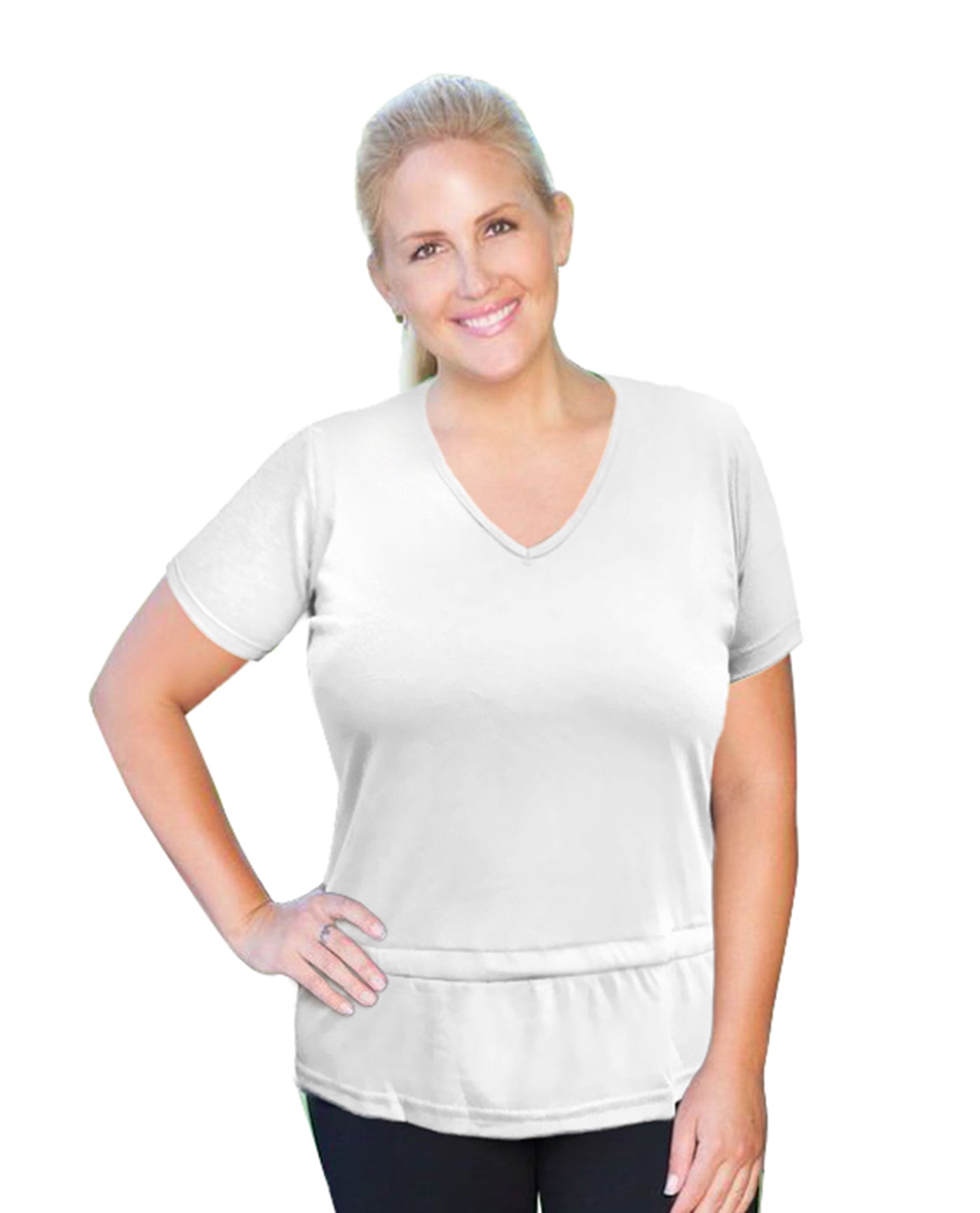 Front View Of Always For Me Plus Size Active Peplum T-Shirt | AFM WHITE