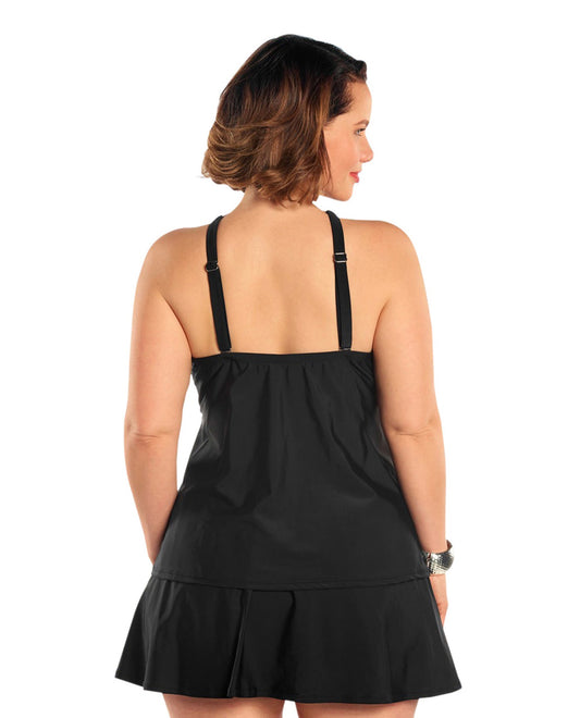Back View Of Always For Me Black Plus Size Siren Tankini Top with Matching Tankini Bottom | AFM BLACK
