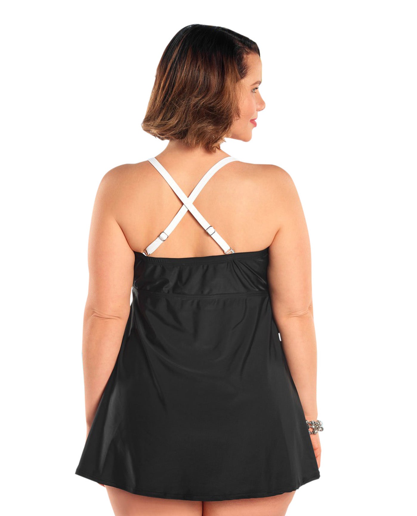 Back View Of Always For Me Black and White Plus Size Demeter Swimdress | AFM BLACK WHITE
