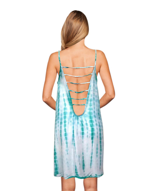 Back View Of Raviya Seafoam Tie Dye Ladder Back Dress | RAV SEAFOAM