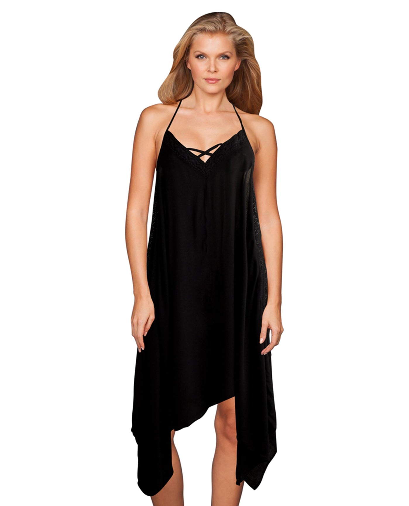 Front View Of Raviya Black V Neck Beach Dress | RAV BLACK