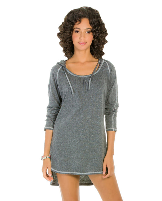 Front View Of Eco Swim Solid Grey Hooded Long Sleeve Tunic | ECO Grey