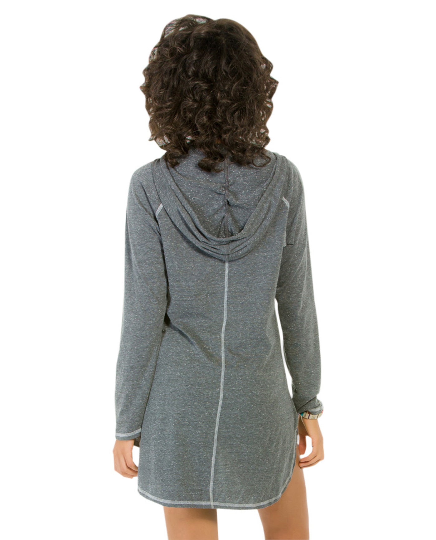 Back View Of Eco Swim Solid Grey Hooded Long Sleeve Tunic | ECO Grey