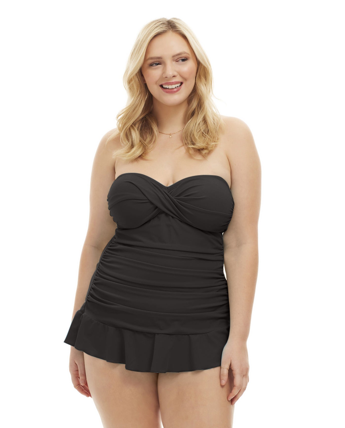 Side View Of Always For Me Plus Size Isabella Tankini Top with Matching Tankini Bottom | AFM BLACK