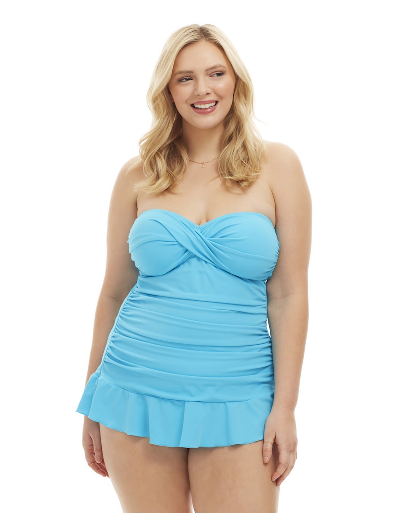 Front View Of Always For Me Plus Size Isabella Tankini Top with Matching Tankini Bottom | AFM TURQUOISE