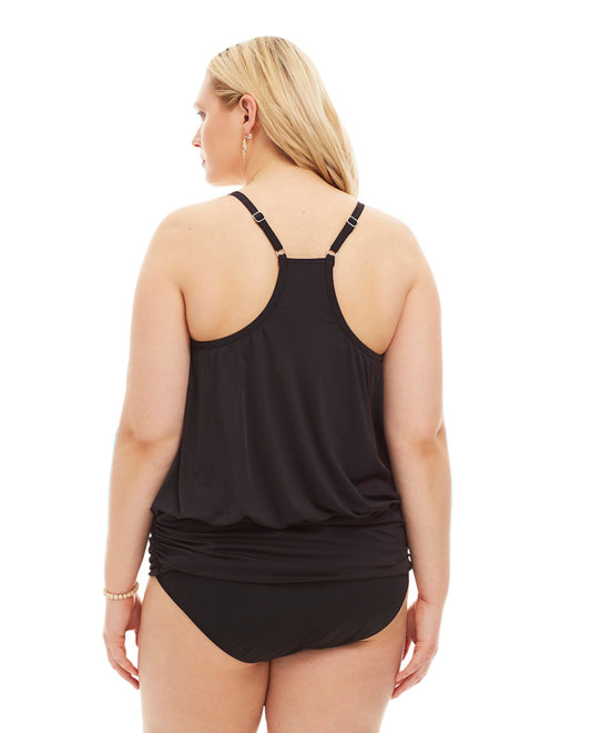 Back View Of Always For Me by Fit 4U Black Plus Size Luxury Racerback Tankini Top with Matching Tankini Bottom | AFM BLACK